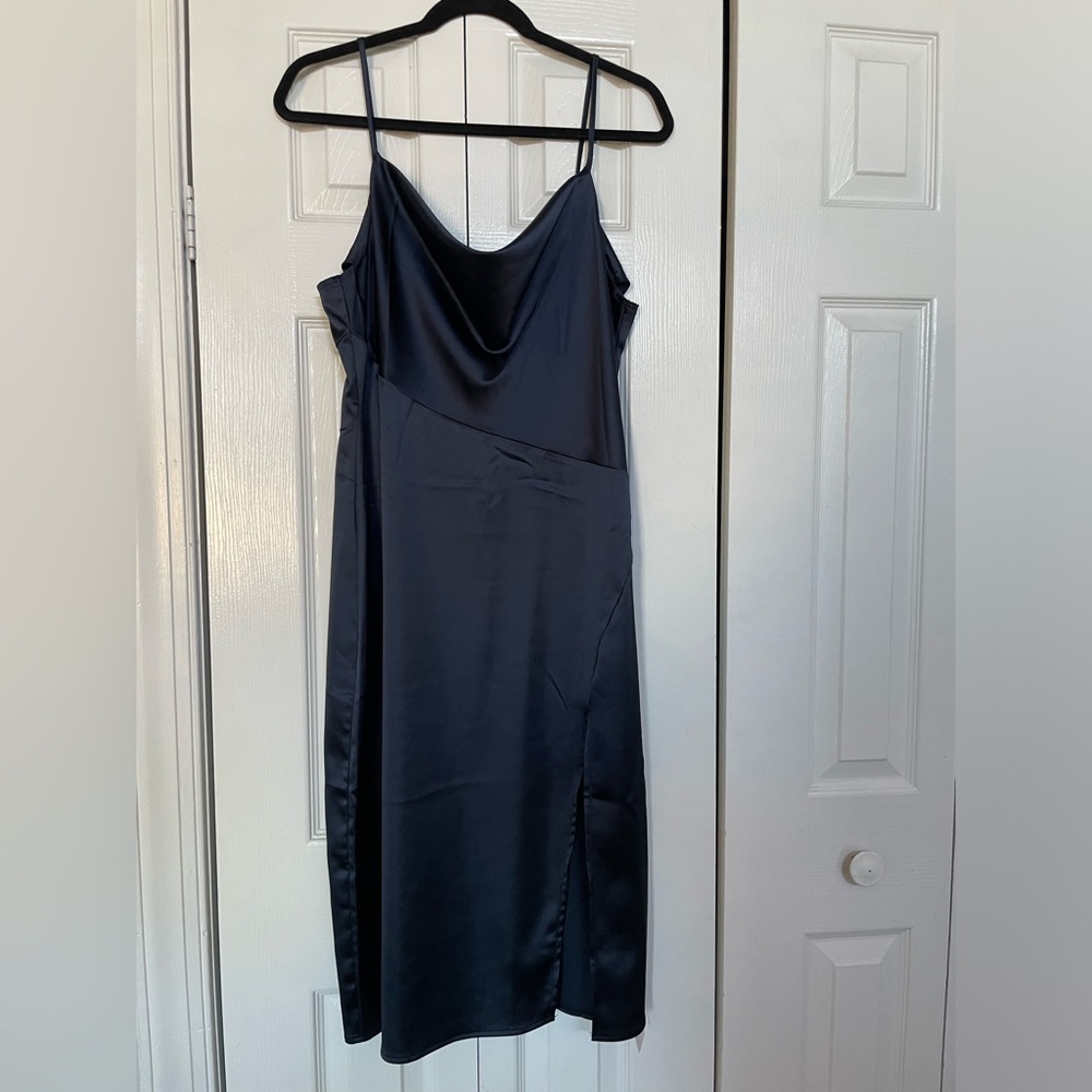 Navy midi silk dress